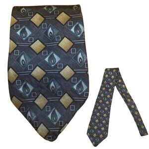 Conte di Milano Luxury Silk Tie Blue Gold Geometric Pattern Classic 4” Wide
